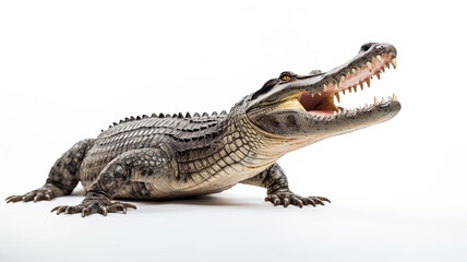 Naklejka premium On an entirely white background, a crocodile is opening its mouth.