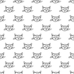 Seamless pattern with cat muzzle doodle for decorative print, wrapping paper, greeting cards, wallpaper and fabric