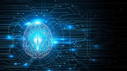 Obraz premium Blue Circuit Board With Brain