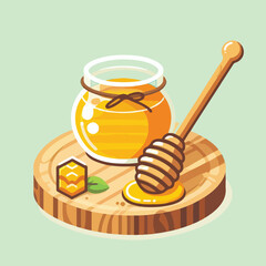 honey wood stick and a bottle product cartoon sticker template illustration