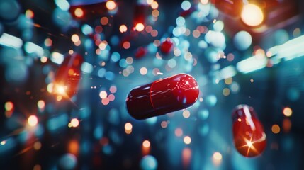 Floating Red Pills Group in the Air