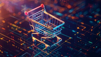 Shopping Cart on Digital Background