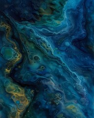Abstract Fluid Art Background with Blue and Green Swirls, Resin Painting Marbling Texture