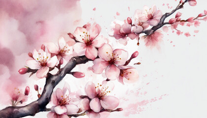 Cherry Blossom Tree Watercolor Illustration. generative AI 