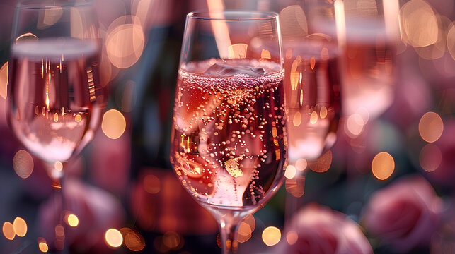 Romantic ambiance with champagne and flowers