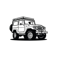 Classic overland 4x4 offroad black and white truck illustration vector isolated. Best for automotive overland industry