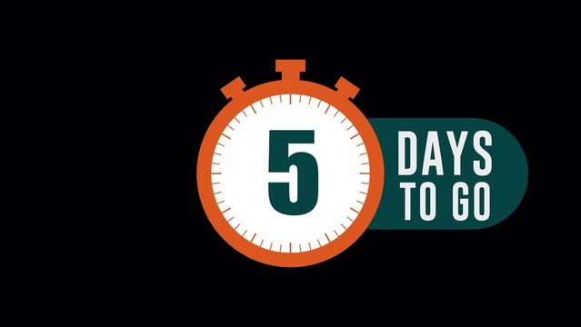 Timer Number Five Days To Go, Countdown 5 Days Left, with Alpha Channel