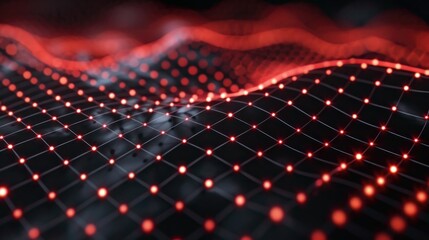 Futuristic data techno wave on dark background. Colored pattern of connection dots and lines. Virtual big data digital code. Technology or Science Banner.
