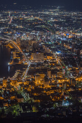 日本　北海道函館市にある函館山展望台から見える市街地の夜景と函館港