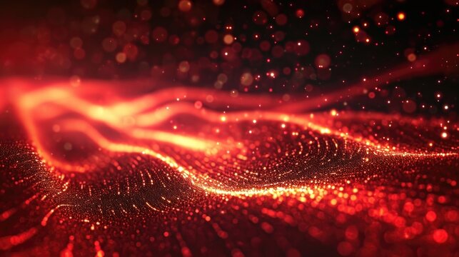 Abstract high-tech background for presentations and websites. Big data background with glowing dynamic lines, binary code. Futuristic neon stripes.