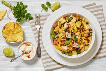 mexican rotisserie chicken salad in white bowl