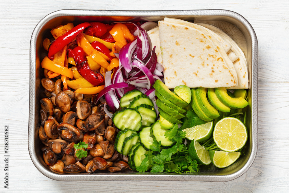 Canvas Prints vegan fajitas with mushrooms, veggies on sheet pan