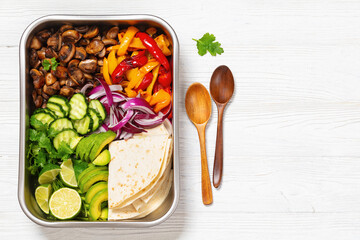 vegan fajitas with mushrooms, veggies on sheet pan