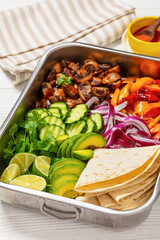 vegan fajitas with mushrooms, veggies on sheet pan