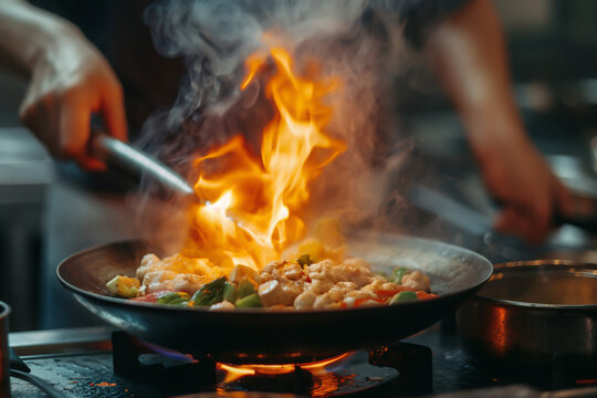 Grilled BBQ Delights: An image capturing the essence of cooking over an open flame,  surrounded by the heat and smoke of the fire
