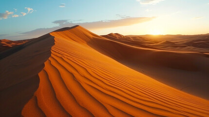 Fototapeta na wymiar Majestic Sand Dunes in Desert at Sunrise