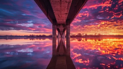 Selbstklebende Fototapeten Stunning Sunset Underneath a Bridge Reflecting on the Water © romanets_v