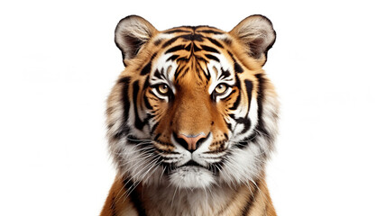 Fototapeta premium Isolated close-up head of a golder tiger on a white background