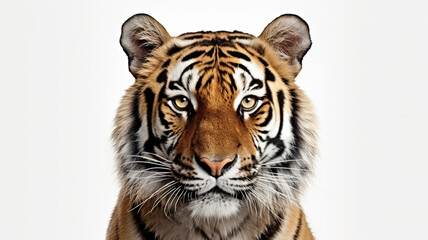 Isolated close-up head of a golder tiger on a white background