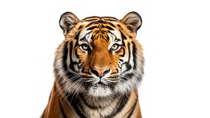 Obraz premium Isolated close-up head of a golder tiger on a white background