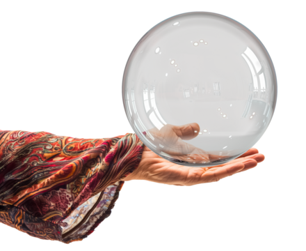 main de voyante qui tient une boule de cristal - fond transparent
