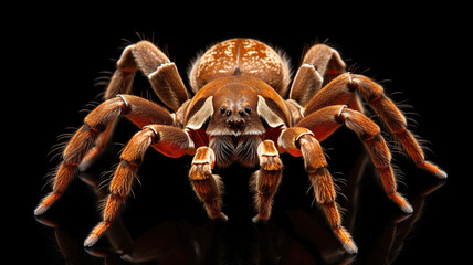Isolated front view of a Hamorii tarantula on a dark background