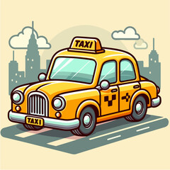 cute mini taxi car cartoon icon illustration