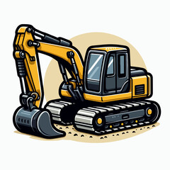 mining excavator heavy equipment cartoon icon illustration
