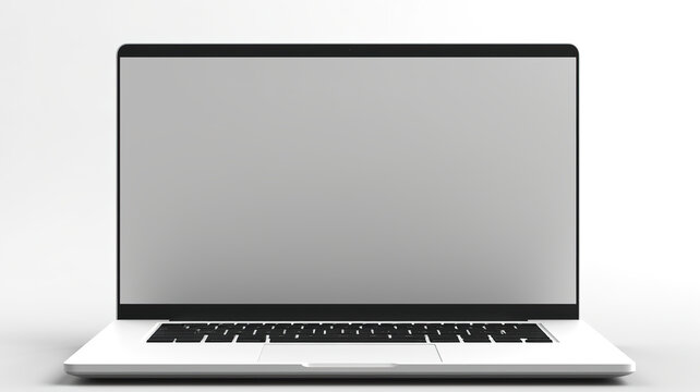 Isolated on a completely white background, a laptop with a white screen