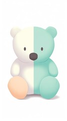  Illustration of a half white, half turquoise bear with beige paw, and a simplistic design, sitting against a white background, ideal for children's illustrations.