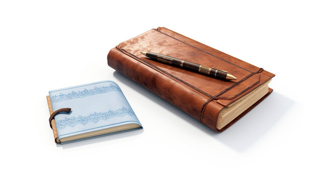A lone, open book and a pencil case set against a stark white background