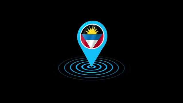 Antigua and Barbuda flag icon gps location tracking animation in black background