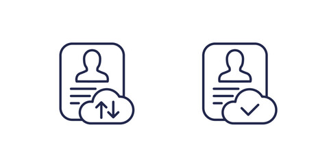 account backup line icons, personal data in cloud
