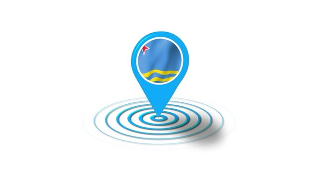 Aruba flag icon 3d GPS location tracking animation in white background