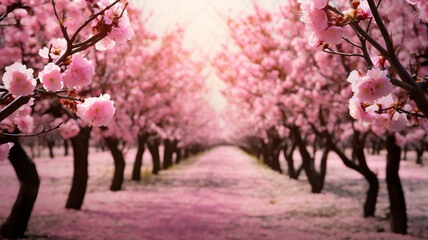 pink blossom orchard at spring