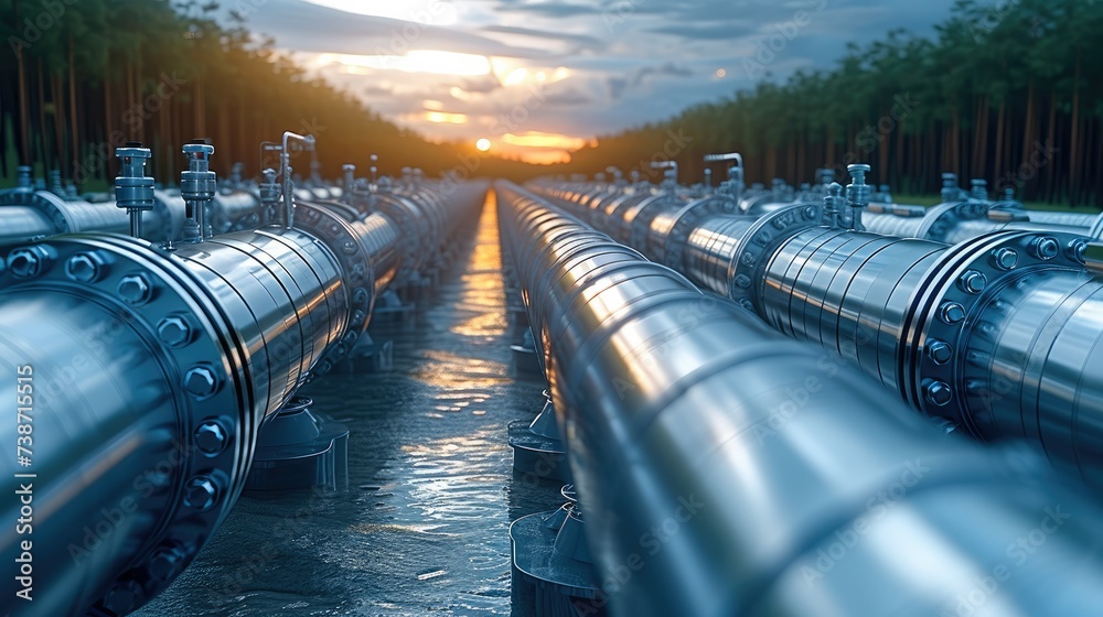 Poster a hydrogen pipeline illustrating the transformation of the energy sector towards to ecology, carbon 