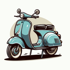 rare classic motor scooter cartoon icon illustration © Ngilustrasi