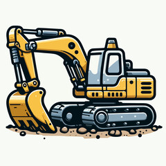 excavator heavy mining equipment soil scraper cartoon icon illustration