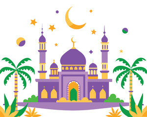 Fototapeta premium illustration of the beautiful futuristic mosque and ramadan islamic culture icon and with beautiful moon light, The landmark, generative AI