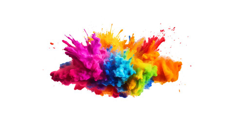 colorful vibrant rainbow Holi paint color powder explosion with bright colors isolated white background.	