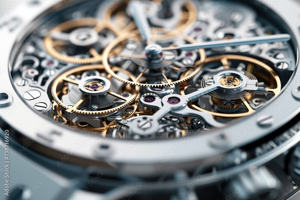 Poster 3d, construct of a mechanical watches inner workings. generative ai.