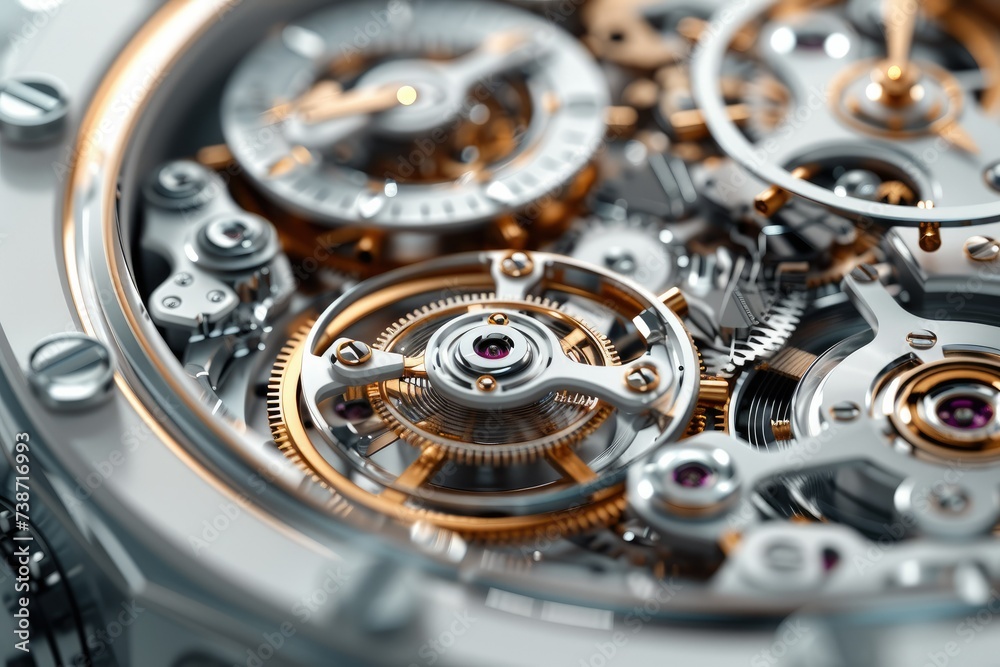Poster 3d, construct of a mechanical watches inner workings. generative ai.