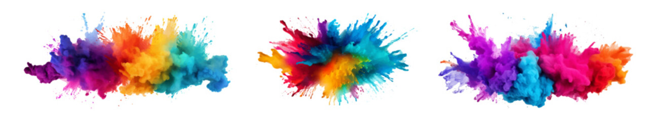 colorful vibrant rainbow Holi paint color powder explosion with bright colors isolated white background.	