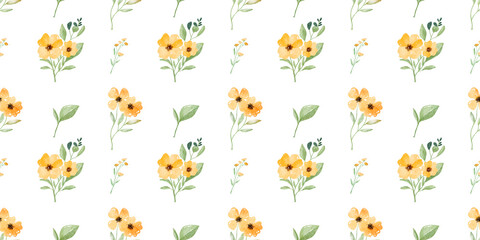 Seamless pattern with watercolor flowers .Yellow spring watercolor bouquet wrapping paper, wallpaper, fabric