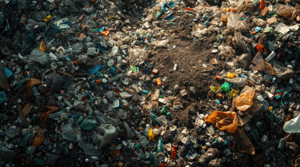 Obraz premium top view, garbage, plastic waste, environmental pollution, bottles, bags