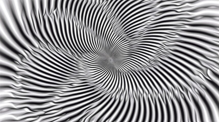 A black and white image featuring a spiral design, created using rotating concentric rectangles to form a square optical illusion.
