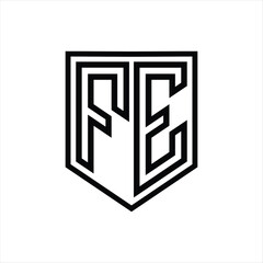 FE Letter Logo monogram shield geometric line inside shield isolated style design