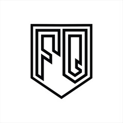 FQ Letter Logo monogram shield geometric line inside shield isolated style design