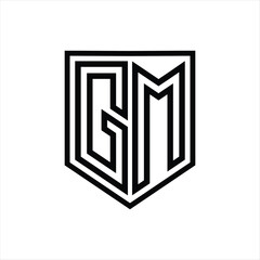 GM Letter Logo monogram shield geometric line inside shield isolated style design