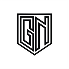 GN Letter Logo monogram shield geometric line inside shield isolated style design
